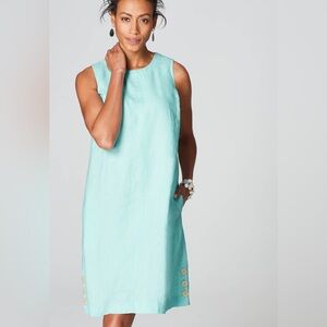 J. Jill Linen Side Button Light Blue Sleeveless Mini Dress Size XS Petite